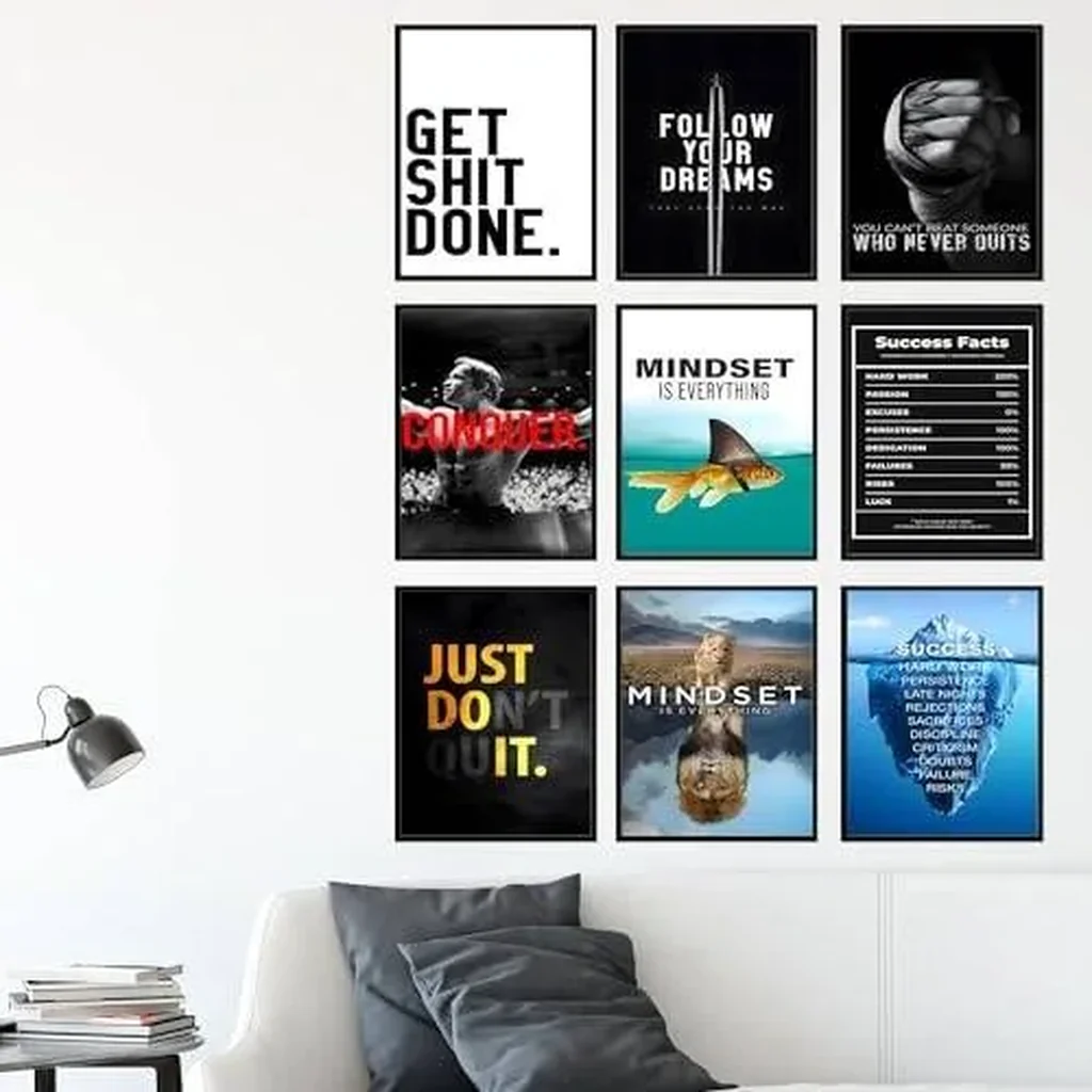 ALAYRA Inspirational Quotes Wall Art - Motivational Posters, Inspirational Wall Art for Office, Home Gym Decor, Motivational Wall Decor for Men, Gym Wall Decor Artwork -Unframed Set Of 9 01 - Image 5