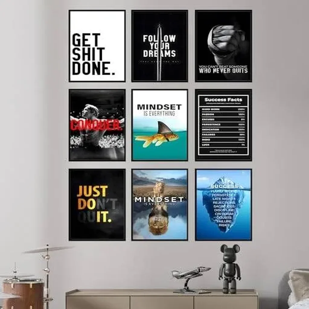 ALAYRA Inspirational Quotes Wall Art - Motivational Posters, Inspirational Wall Art for Office, Home Gym Decor, Motivational Wall Decor for Men, Gym Wall Decor Artwork -Unframed Set Of 9 01 - Image 6