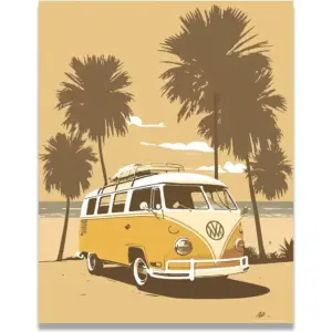 ALAYRA Inspirational Wall Art Co. - Yellow Retro Volkswagen Van Poster - Vintage Beach Poster - Beach Surf Poster - Vintage Beach Prints - Pictures For Beach House 11x14 Inches Unframed 01