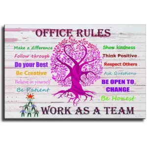 ALAYRA Inspirational Wall Art for Office We Are A Team Motivational Quotes Poster Colorful Tree Signs Pictures for Office Room Decor (12x16inch-Unframe, Office Rules) 01