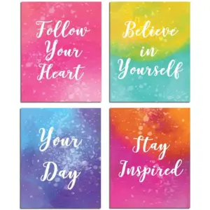 ALAYRA Inspirational Wall Art Motivational Painting- Quotes and Sayings Poster Home Office Decor Canvas Print Bedroom Bathroom Decoration Kids Teens Positive Pictures Modern Artwork Set of 4 Unframed