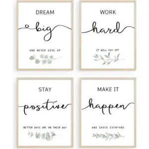 ALAYRA Inspirational Wall Art Office Decor, Motivational Wall Art Prints for Bedroom Living Room, Black and White Daily Positive Affirmations Poster for Women Men Kids, Set of 4, 8"x10", UNFRAMED 01