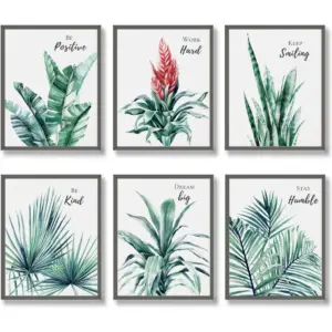 ALAYRA Inspirational Wall Art Print Set of 6 Tropical Botanical Leaves Wall Decor Plant Leaf Canvas Wall Art Set Pictures Motivational Wall Art Posters for Living Room (11"x14" UNFRAMED) 01