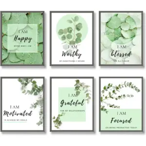 ALAYRA Inspirational Wall Art Print Set of 6 Tropical Botanical Leaves Wall Decor Sage Green Leaf Canvas Set Pictures Motivational Wall Art Posters for Living Room Bedroom Office (11"x14" UNFRAMED) 01