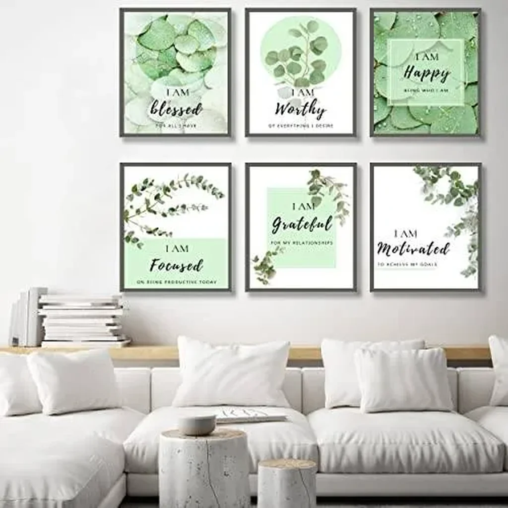 ALAYRA Inspirational Wall Art Print Set of 6 Tropical Botanical Leaves Wall Decor Sage Green Leaf Canvas Set Pictures Motivational Wall Art Posters for Living Room Bedroom Office (11"x14" UNFRAMED) 01 - Image 4