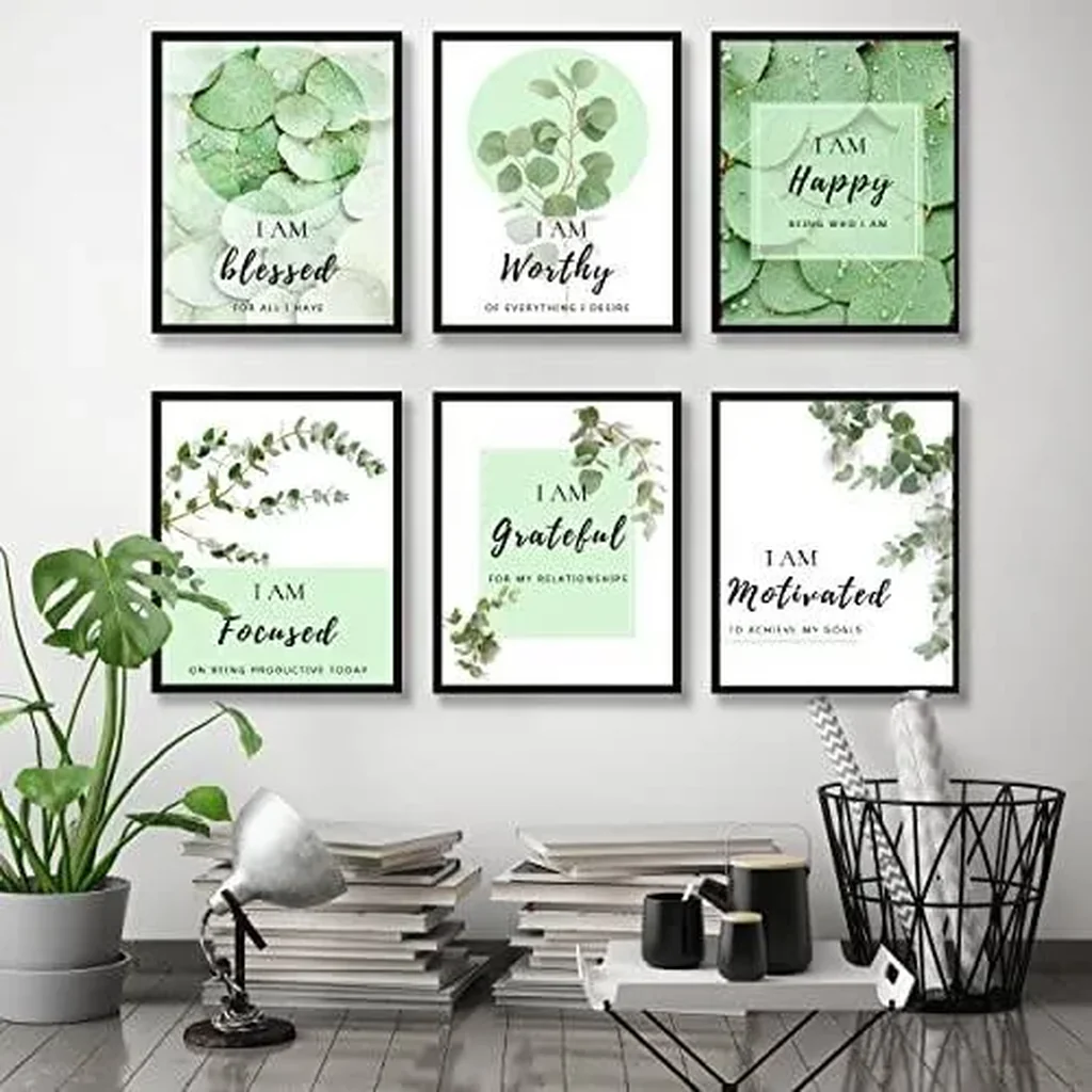 ALAYRA Inspirational Wall Art Print Set of 6 Tropical Botanical Leaves Wall Decor Sage Green Leaf Canvas Set Pictures Motivational Wall Art Posters for Living Room Bedroom Office (11"x14" UNFRAMED) 01 - Image 5