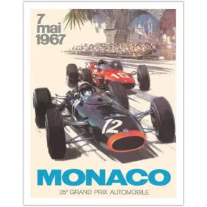 ALAYRA Island Art 25th Monaco Grand Prix Automobile 1967 - Formula One F1 - Vintage Car Racing Poster by Michael Turner c.1967 - Fine Matte Paper Print (Unframed) 11x14in 01