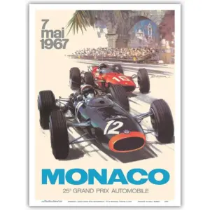 ALAYRA Island Art 25th Monaco Grand Prix Automobile 1967 - Formula One F1 - Vintage Car Racing Poster by Michael Turner c.1967 - Master Print (Unframed) 9in x 12in 01