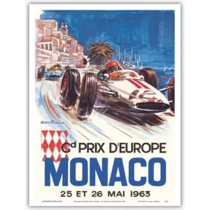 ALAYRA Island Art Monaco Grand Prix Europe (Gd Prix DEurope) - Formula One F1 - Vintage Car Racing Poster by Michel Beligond c.1963 - Master Print (Unframed) 9in x 12in 01