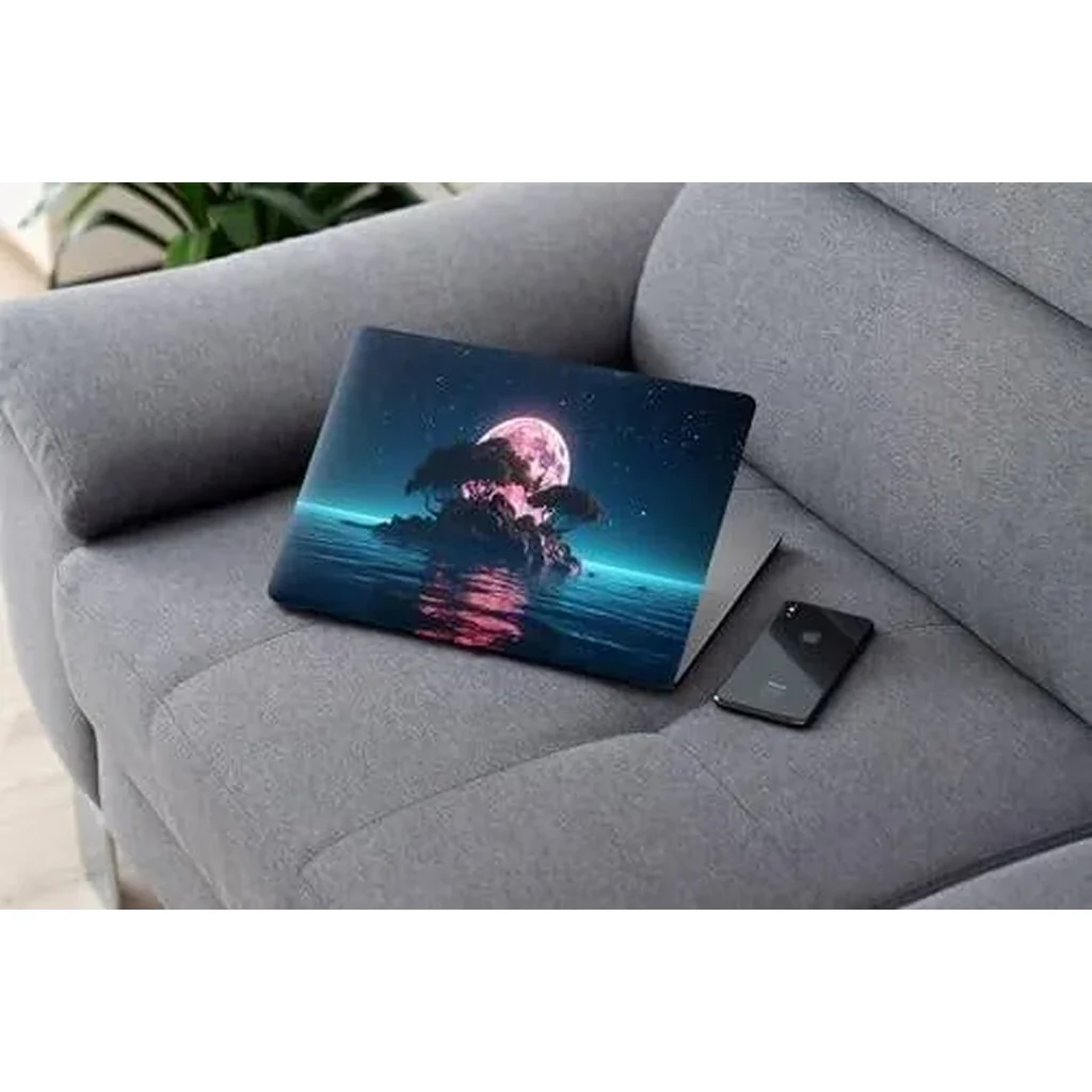 ALAYRA Island Night Moon Scenery Digital Art, Laptop Skin Sticker Decal, 13.3 14 15 15.4 15.6 Inch Laptop Universal Vinyl Skin Sticker Cover, Dustproof, Waterproof, Decal Protector With Free 2 Wrist P - Image 2