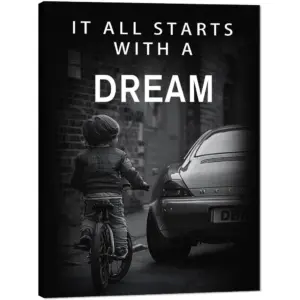ALAYRA It All Starts with A Dream, Office Decor Wall Art Canvas Paintings Motivational Office Artwork Wall Decor Black and White Abstract Inspiring Office Home Decor Artwork Framed Easy to Put-18 inch