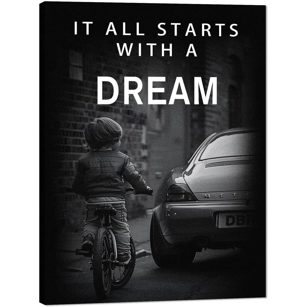 ALAYRA It All Starts with A Dream, Office Decor Wall Art Canvas Paintings Motivational Office Artwork Wall Decor Black and White Abstract Inspiring Office Home Decor Artwork Framed Easy to Put-18 inch