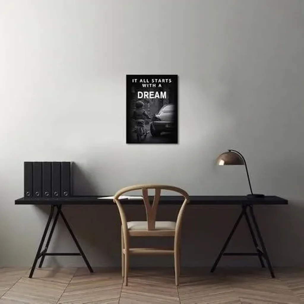 ALAYRA It All Starts with A Dream, Office Decor Wall Art Canvas Paintings Motivational Office Artwork Wall Decor Black and White Abstract Inspiring Office Home Decor Artwork Framed Easy to Put-18 inch - Image 2