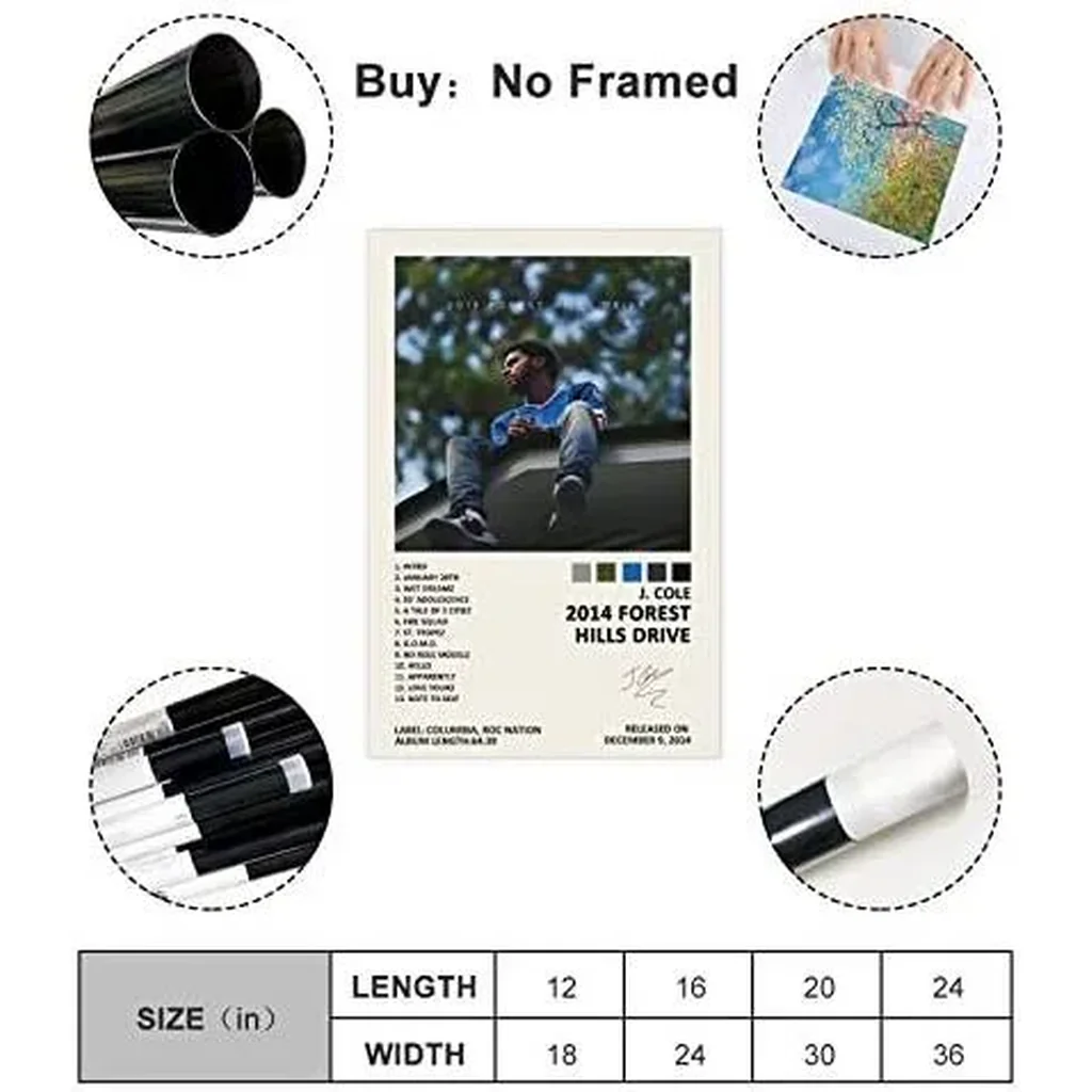 ALAYRA J Cole 2 014 Forest Hills Drive Music Album Cover Signed Limited Poster Canvas Poster Bedroom Decor Sports Landscape Office Room Decor Gift Unframe16x24inch(40x60cm) 01 - Image 2
