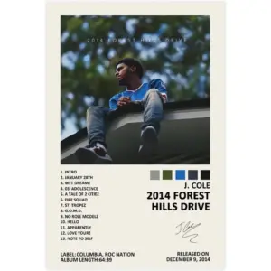 ALAYRA J Cole 2 014 Forest Hills Drive Music Album Cover Signed Limited Poster Canvas Poster Wall Art Decor Print Picture Paintings for Living Room Bedroom Decoration Unframe12x18inch(30x45cm) 01