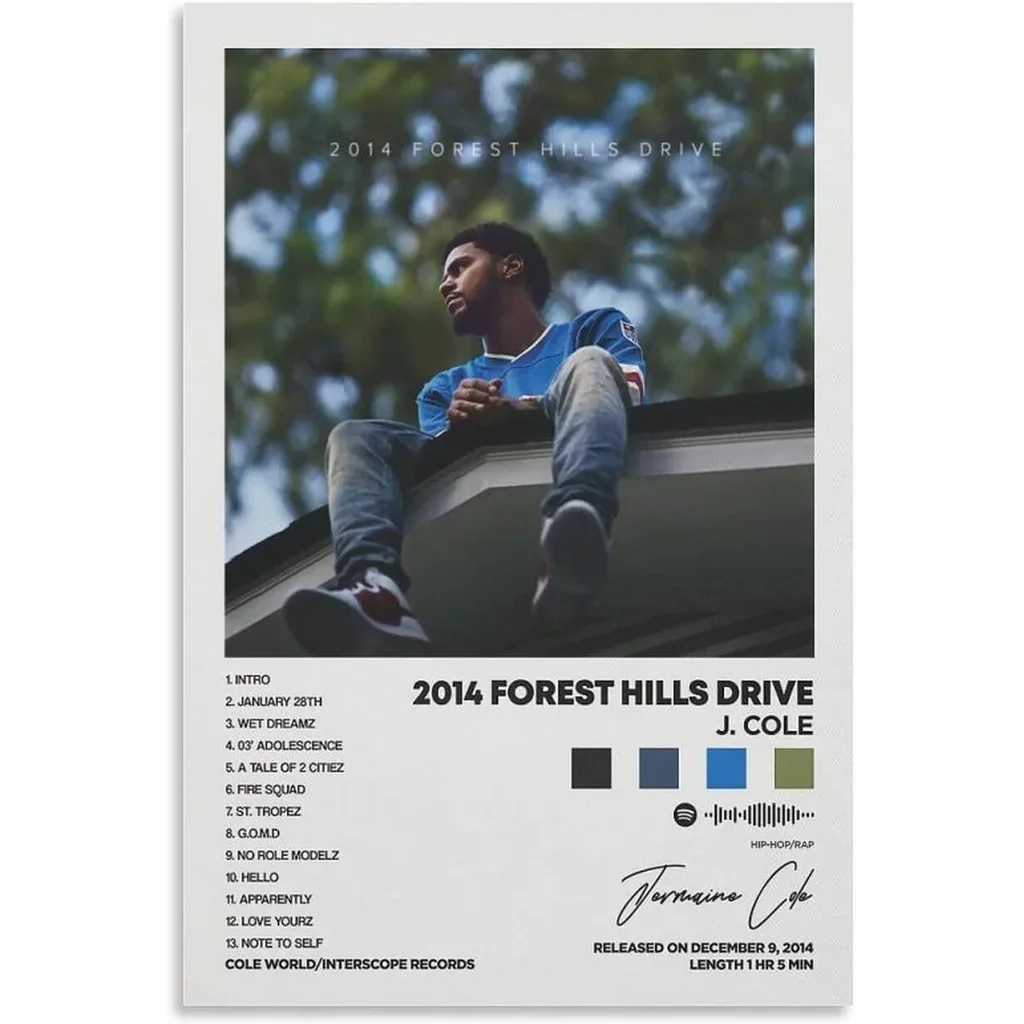 ALAYRA J. Cole - 2 014 Forest Hills Drive Album Cover Canvas Posters for Room Aesthetic Gift Unframe12x18inch(30x45cm) 01
