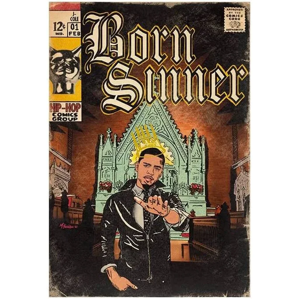 ALAYRA J.Cole Poster Born Sinner Music Album Posters Aesthetics Room HD Print Canvas Wall Art Home Decor 16x24 inch Unframed 01