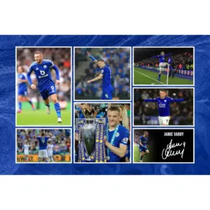 ALAYRA Jamie Vardy - Leicester City Star Football Player Signed 12x8 Inch Montage Autograph Photo Print WIth A Pre Printed Signature Which Would Make A Superb Gift For Any Fan. 01