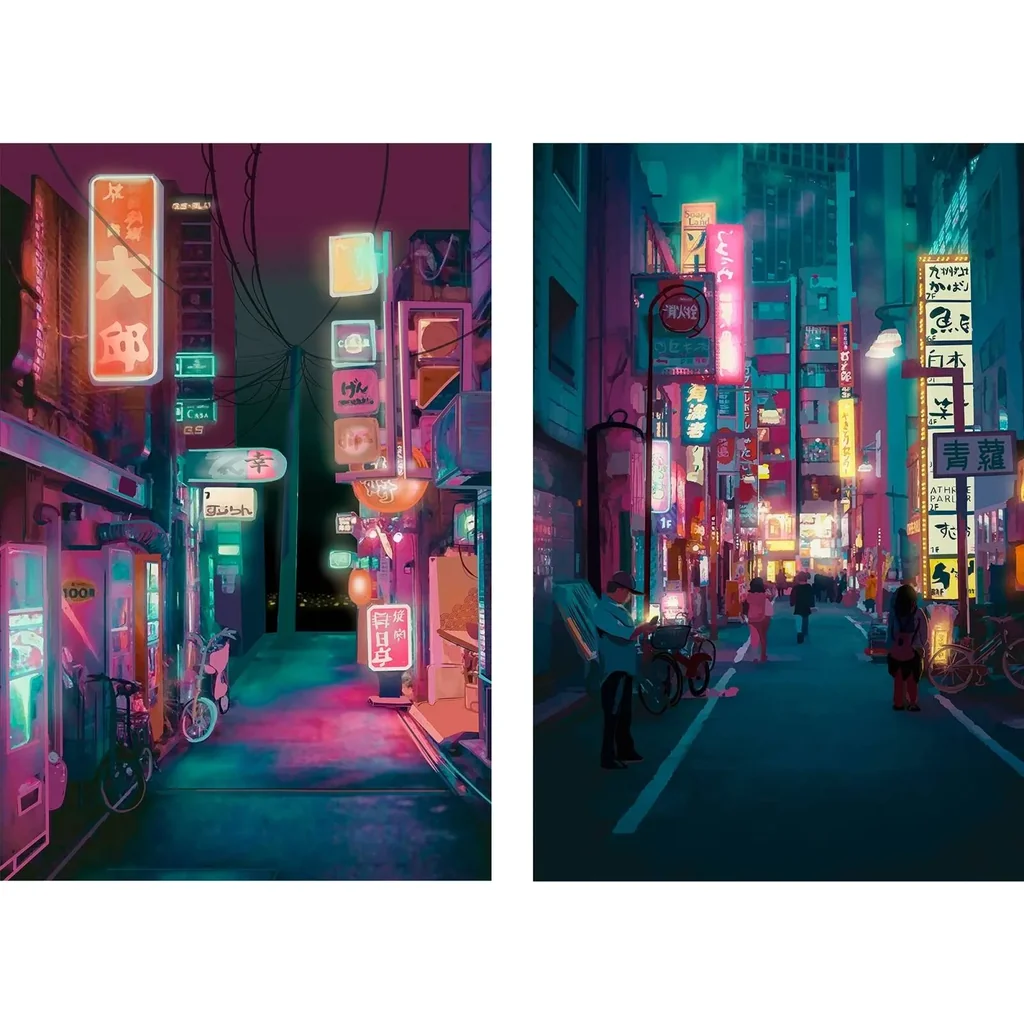 ALAYRA Japan Art Poster Set of 2 - Japanese Print Artwork on Canvas Roll - Tokyo Anime Wall Art Picture Gift - Preppy Night City Wall Decor Poster for Room Aesthetic Bedroom Kitchen Living UNFRAMED 11 - Image 3