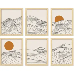 ALAYRA Japandi Home Decor - Minimalist Japanese Wall Art, Japandi Style Decor, Mountain Line Art Wall Decor Boho, Minimalistic Posters Japanese Decorations, Rising Sun Bedroom Print (8x10 UNFRAMED) 01