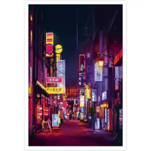 ALAYRA Japanese Art Print Neon Canvas Wall Art Japanese Anime Neon Wall Art Poster Urban Wall Art Cyberpunk Painting Urban Art Cool Room Aesthetic Wall Decor for Living Room Bedroom 12x16in Unframed 0