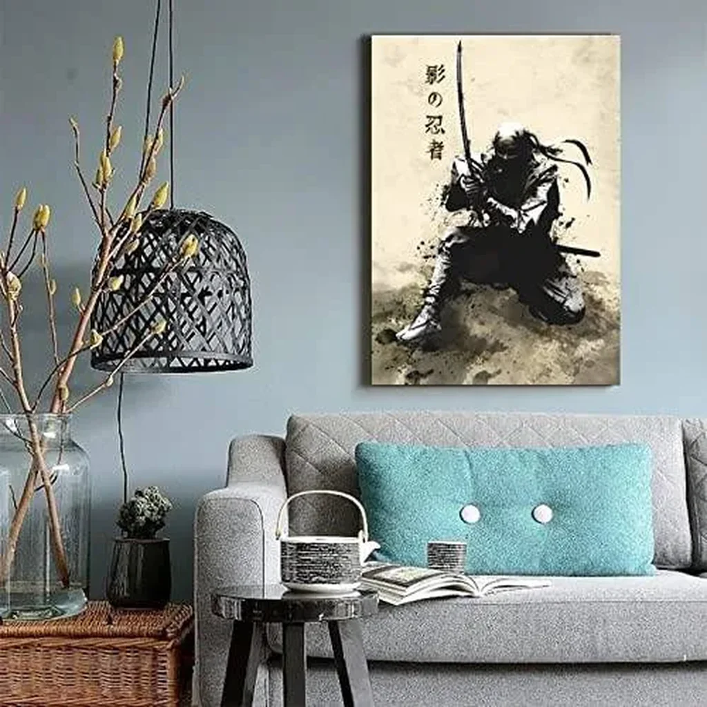 ALAYRA Japanese Ink Bushido Ninja Posters Canvas Painting Vintage Print Wall Art Character Pictures Decoration Living Room Home Decor Unframed 16 x24 inches 01 - Image 2