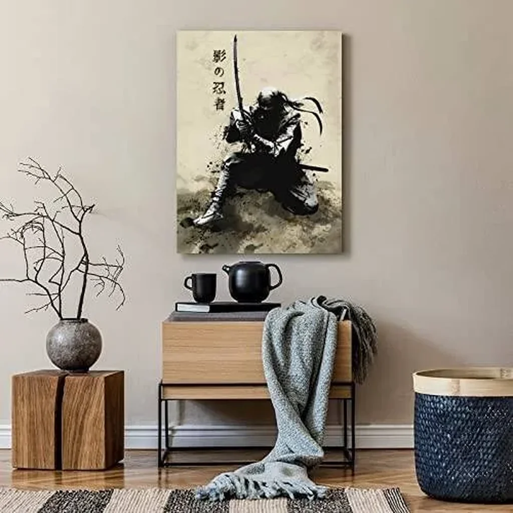ALAYRA Japanese Ink Bushido Ninja Posters Canvas Painting Vintage Print Wall Art Character Pictures Decoration Living Room Home Decor Unframed 16 x24 inches 01 - Image 3