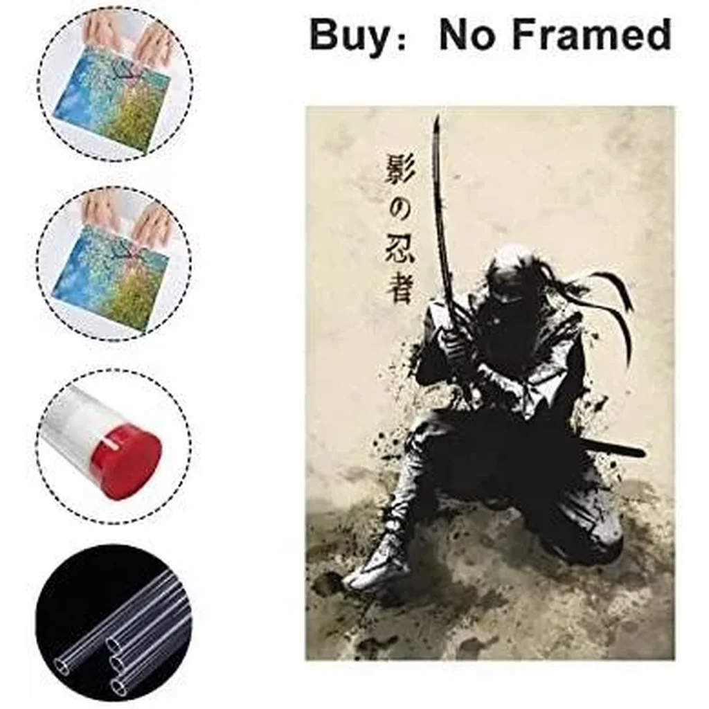 ALAYRA Japanese Ink Bushido Ninja Posters Canvas Painting Vintage Print Wall Art Character Pictures Decoration Living Room Home Decor Unframed 16 x24 inches 01 - Image 4