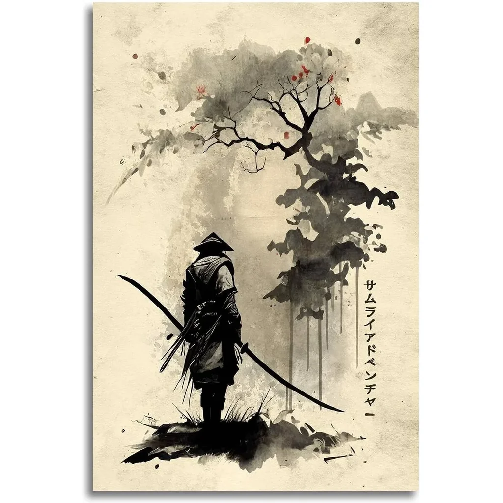 ALAYRA Japanese Ink Bushido Posters And Prints Samurai Journey Canvas Painting Wall Art Character Pictures Decoration Living Room Home Decor Unframed 16 x24 inches 01