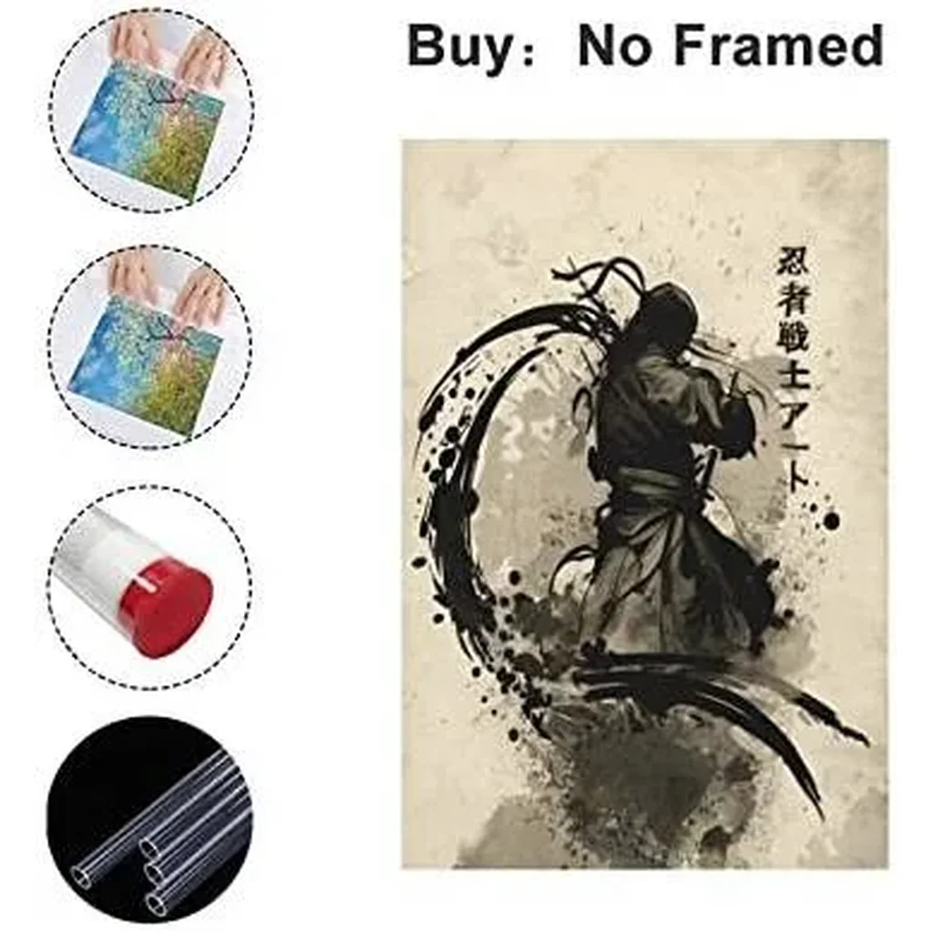 ALAYRA Japanese Ink Bushido Posters Canvas Painting Vintage Print Wall Art Character Pictures Decoration Living Room Home Decor Unframed 12 x18 inches 01 - Image 4