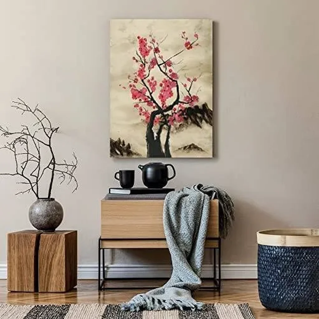 ALAYRA Japanese Ink HD Print Moon Wall Art Samurai Sakura Cherry Canvas Paintings Home Decor for Living Room Unframed 12x18 Inches 01 - Image 3