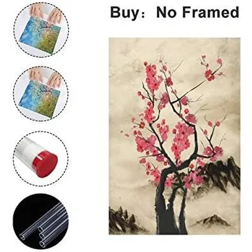 ALAYRA Japanese Ink HD Print Moon Wall Art Samurai Sakura Cherry Canvas Paintings Home Decor for Living Room Unframed 12x18 Inches 01 - Image 4