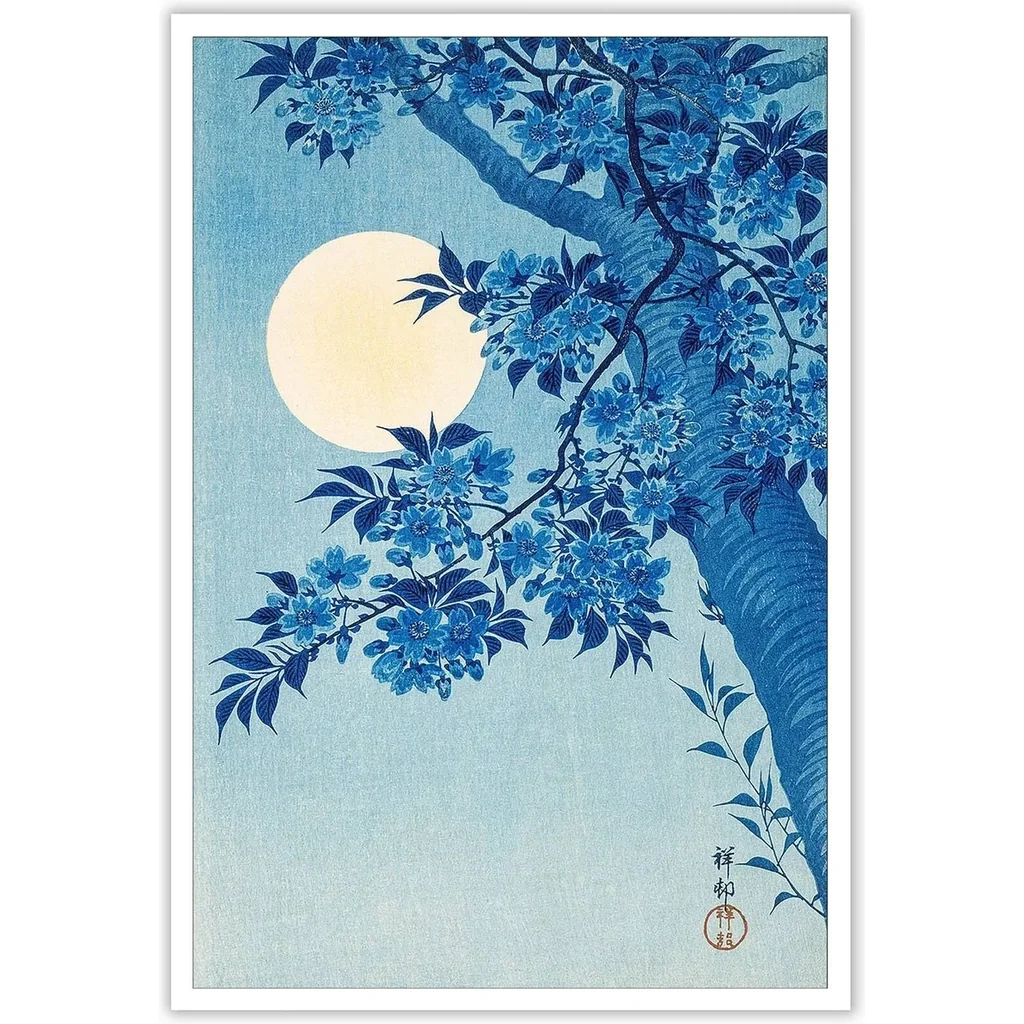 ALAYRA Japanese Japandi Traditional Blue Flower Canvas Wall Art Japanese Cherry Poster Blue Tree Posters Prints Painting Nature Aesthetic Wall Decor for Living Room Bedroom 12x16in Unframed 01