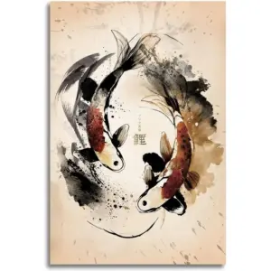 ALAYRA Japanese Retro Ink Painting Dancing Koi Fish Art Print Canvas Painting Home Decoration for Living Room Bedroom Unframed 12 x18 inches 01