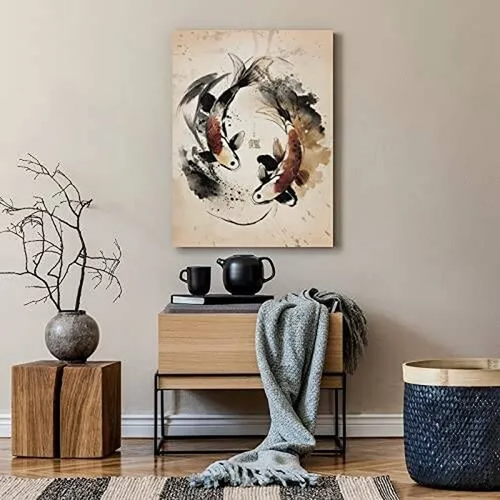 ALAYRA Japanese Retro Ink Painting Dancing Koi Fish Art Print Canvas Painting Home Decoration for Living Room Bedroom Unframed 16 x24 inches 01 - Image 3