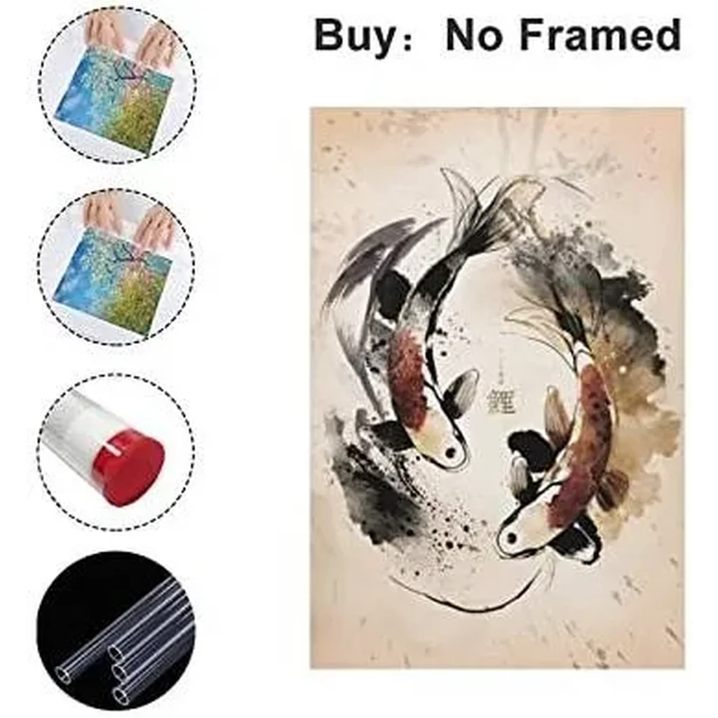 ALAYRA Japanese Retro Ink Painting Dancing Koi Fish Art Print Canvas Painting Home Decoration for Living Room Bedroom Unframed 16 x24 inches 01 - Image 4
