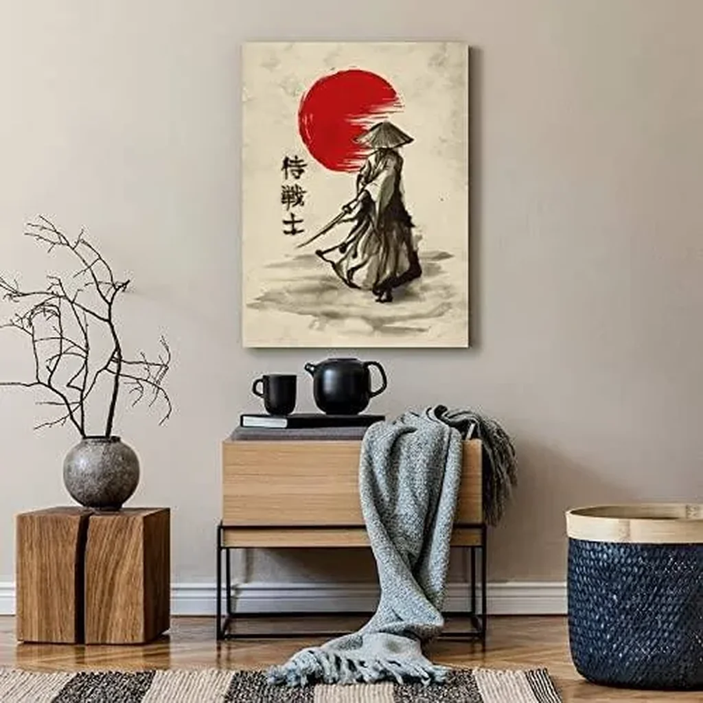 ALAYRA Japanese Samurai Posters Wall Art Samurai Character Red Moon Canvas Painting Home Decoration for Living Room Bedroom Unframed 12 x18 inches 01 - Image 3