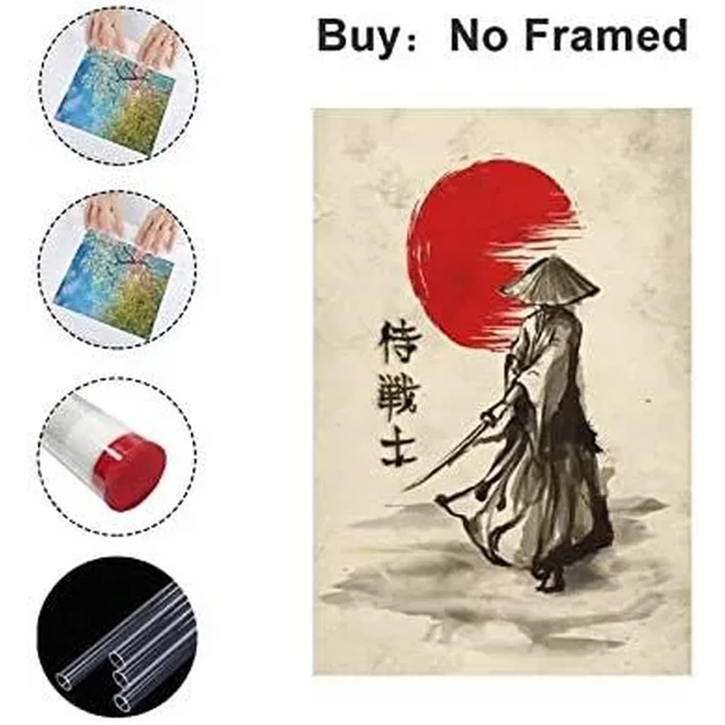 ALAYRA Japanese Samurai Posters Wall Art Samurai Character Red Moon Canvas Painting Home Decoration for Living Room Bedroom Unframed 12 x18 inches 01 - Image 4