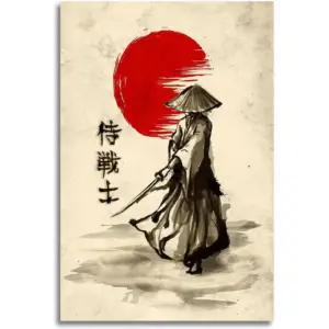 ALAYRA Japanese Samurai Posters Wall Art Samurai Character Red Moon Canvas Painting Home Decoration for Living Room Bedroom Unframed 16 x24 inches 01