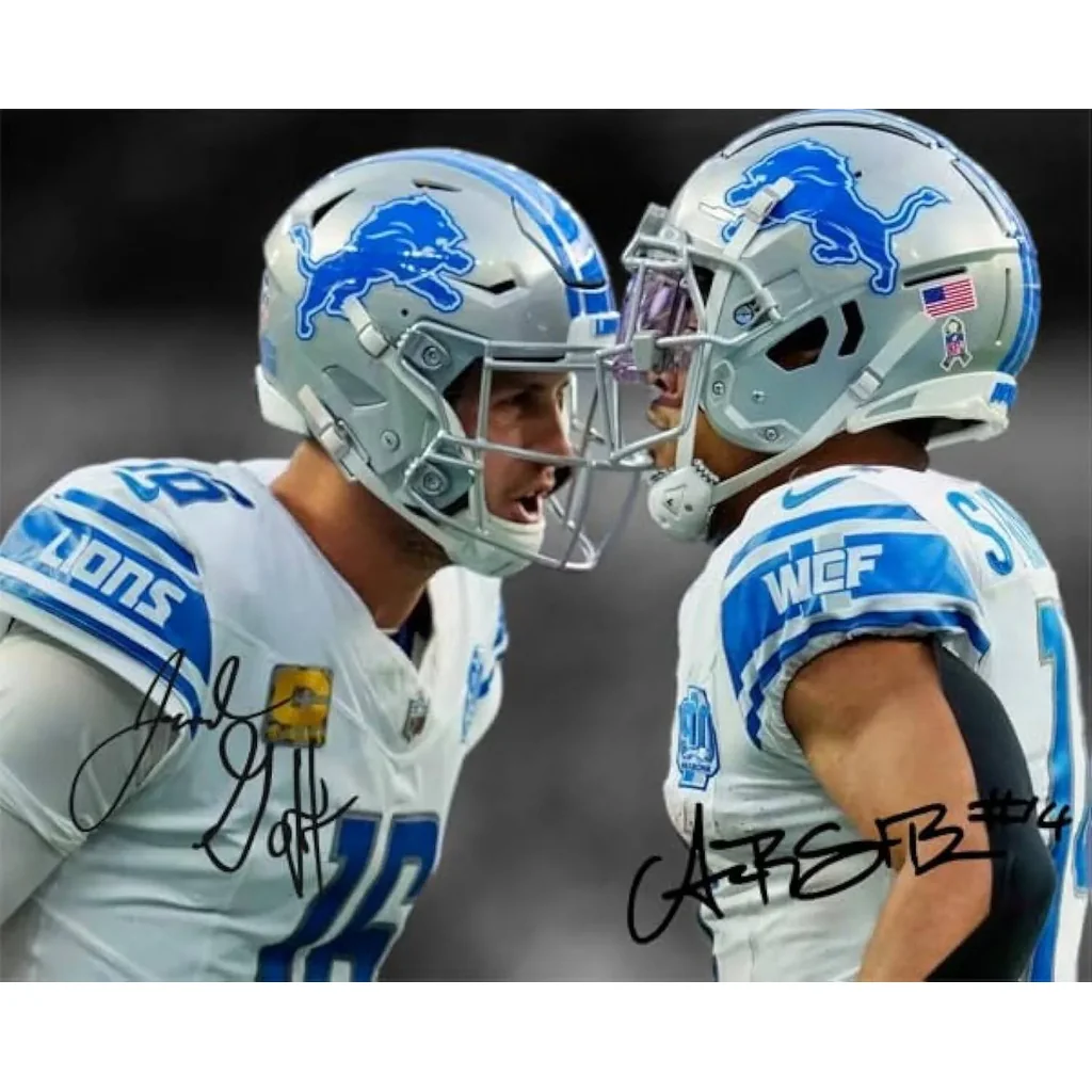 ALAYRA Jared Goff Amon-Ra St Brown Signed Photo Autograph Print Wall Art Home Decor 01