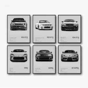 ALAYRA JDM Car Posters For Walls Racing Car Art Posters Japanese Car Wall Art Prints For Boy's Bedroom Living Room Set Of 6, Unframe Style 8x12inch(20x30cm) (Gray) 01