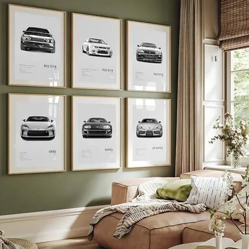 ALAYRA JDM Car Posters For Walls Racing Car Art Posters Japanese Car Wall Art Prints For Boy's Bedroom Living Room Set Of 6, Unframe Style 8x12inch(20x30cm) (Gray) 01 - Image 2