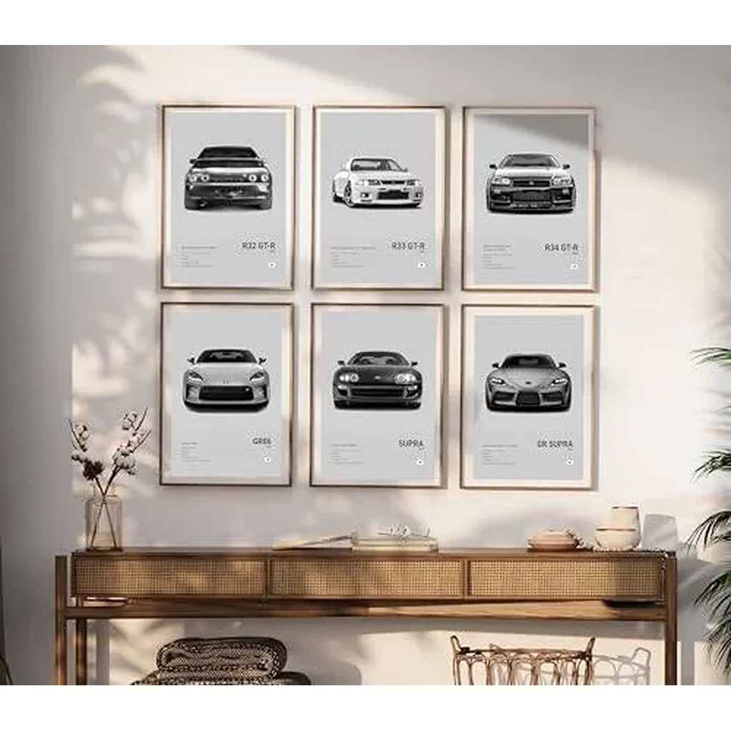 ALAYRA JDM Car Posters For Walls Racing Car Art Posters Japanese Car Wall Art Prints For Boy's Bedroom Living Room Set Of 6, Unframe Style 8x12inch(20x30cm) (Gray) 01 - Image 3