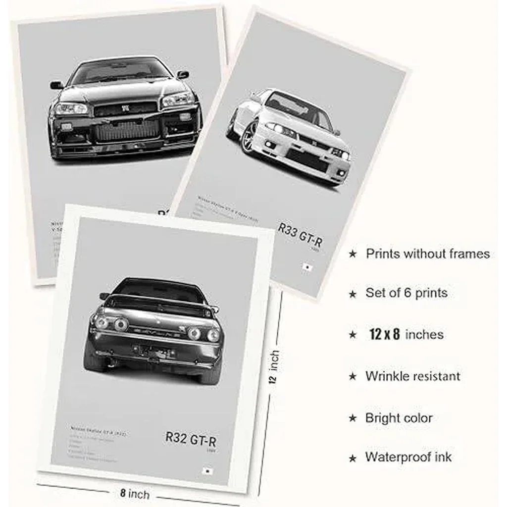 ALAYRA JDM Car Posters For Walls Racing Car Art Posters Japanese Car Wall Art Prints For Boy's Bedroom Living Room Set Of 6, Unframe Style 8x12inch(20x30cm) (Gray) 01 - Image 4