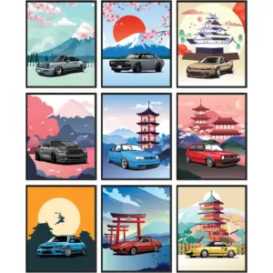ALAYRA JDM Poster - Car Wall Art for Men, Vintage Cars Pictures, Classic Art Prints, Japanese Car Accessories for Boys Room Decorations (8x10 Unframed) 01