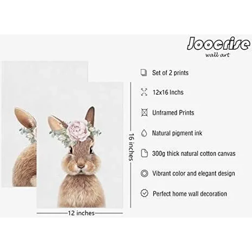 ALAYRA Joocrise Bunny Rabbit Wall Art Baby Girl Nursery Wall Art UNFRAMED Nursery Canvas Prints Bunny Pictures for Nursery Room Decor Artwork Baby Woodland Animal Pictures 12x16 Inch Set of 2 01 - Image 2