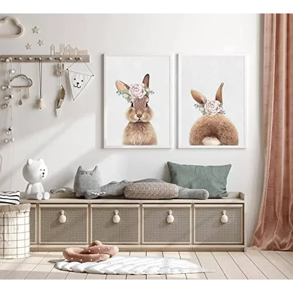 ALAYRA Joocrise Bunny Rabbit Wall Art Baby Girl Nursery Wall Art UNFRAMED Nursery Canvas Prints Bunny Pictures for Nursery Room Decor Artwork Baby Woodland Animal Pictures 12x16 Inch Set of 2 01 - Image 4