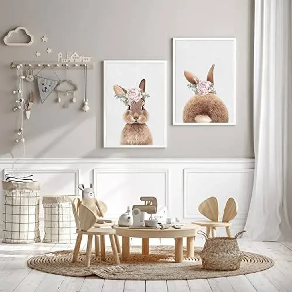 ALAYRA Joocrise Bunny Rabbit Wall Art Baby Girl Nursery Wall Art UNFRAMED Nursery Canvas Prints Bunny Pictures for Nursery Room Decor Artwork Baby Woodland Animal Pictures 12x16 Inch Set of 2 01 - Image 5