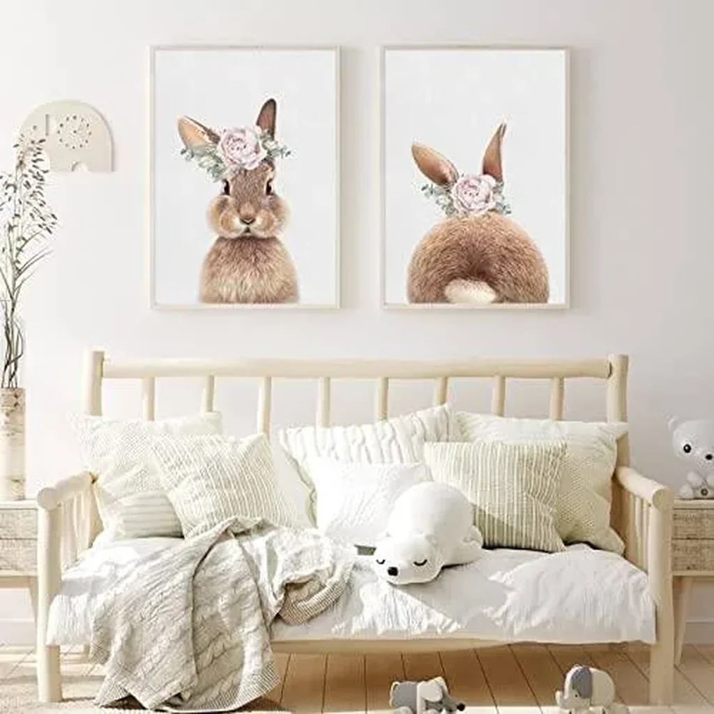 ALAYRA Joocrise Bunny Rabbit Wall Art Baby Girl Nursery Wall Art UNFRAMED Nursery Canvas Prints Bunny Pictures for Nursery Room Decor Artwork Baby Woodland Animal Pictures 12x16 Inch Set of 2 01 - Image 6