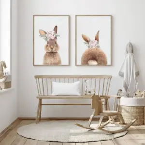 ALAYRA Joocrise Bunny Rabbit Wall Art Baby Girl Nursery Wall Art UNFRAMED, Nursery Canvas Prints Bunny Pictures for Nursery Room Decor Nursery Artwork Baby Woodland Animal Pictures 16x24 Inch, Set of